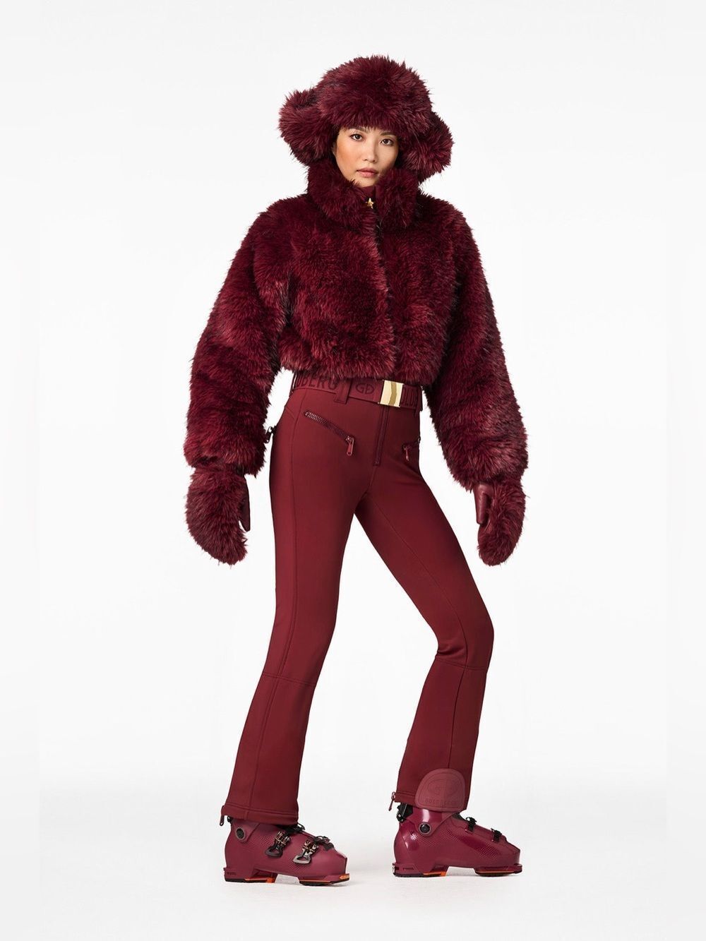Goldbergh Celessa Faux Fur Ski Suit Maroon Burgundy US 6 Parry Jumpsuit
